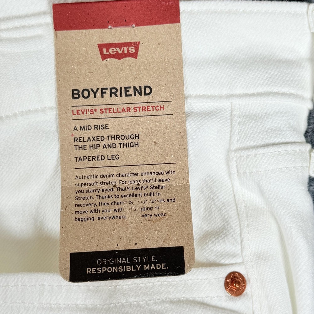 Levis Boyfriend Jeans Womens 24W White Stretch Tapered Leg Mid Rise Relaxed Fit - Picture 9 of 16